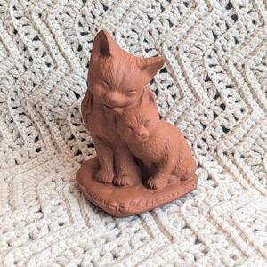 Vintage Crowning Touch Collection Terracotta Cat Figurine Two Cats Snuggling